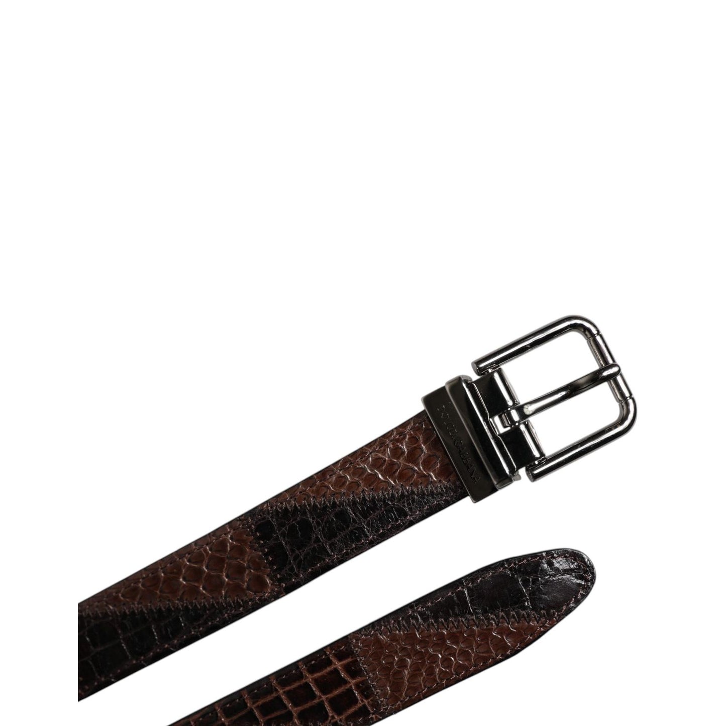 Dolce & Gabbana Brown Exotic Leather Metal Logo Buckle Belt BEL9330-95