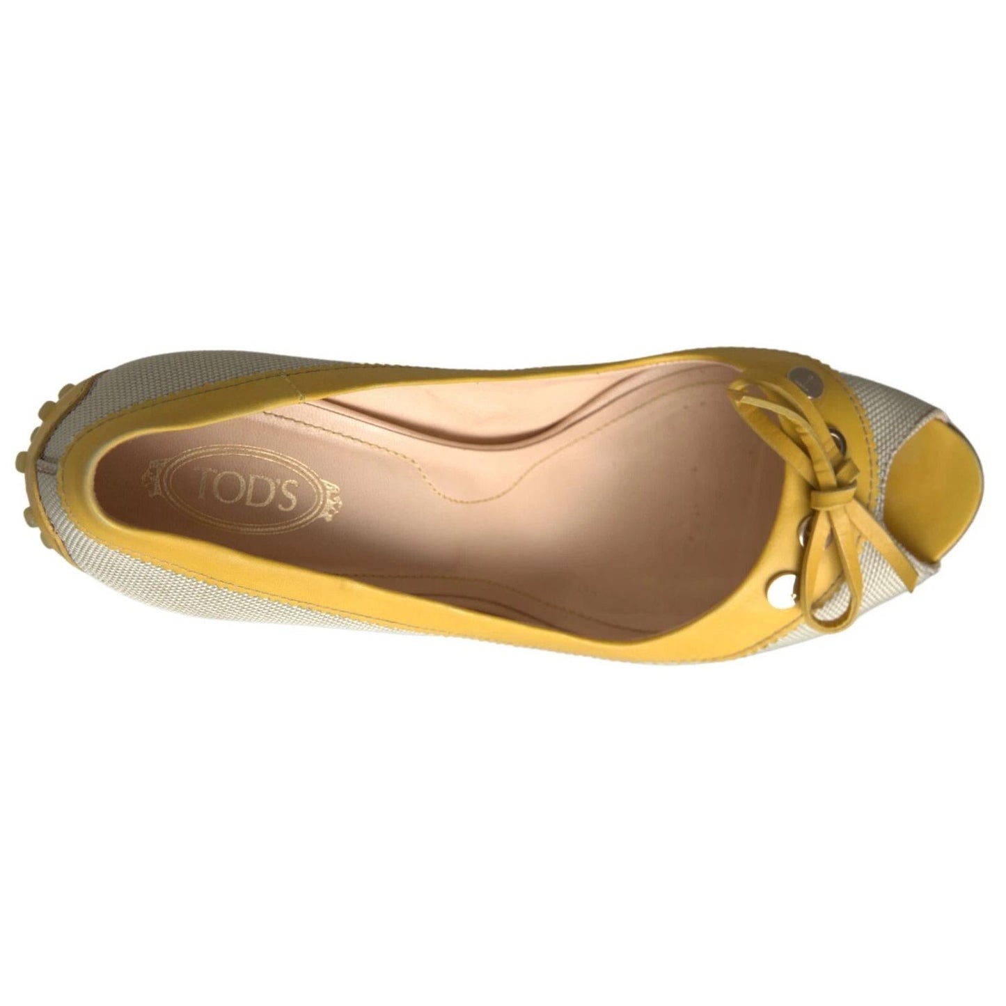 Tod's Yellow Off White Peep Toe Heels Pumps Shoes