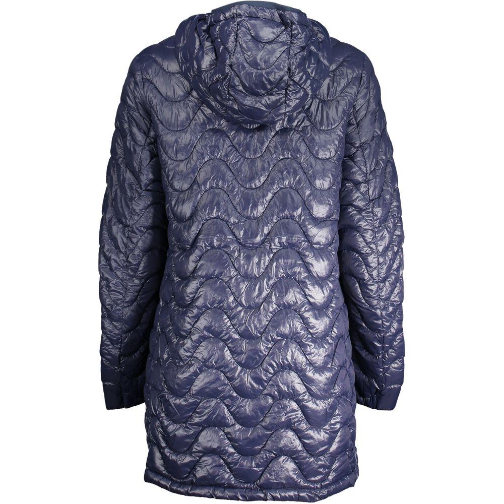 K-WAY blue long-sleeved polyamide jacket with hood, eco warm, contrasting details, and zip; made from 50% recycled material.