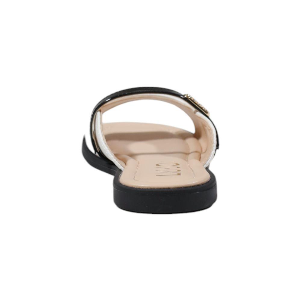 Liu Jo AMIRA 933 black and white sandal with soft insole and non-slip sole, elegant metal detail visible from the back view.