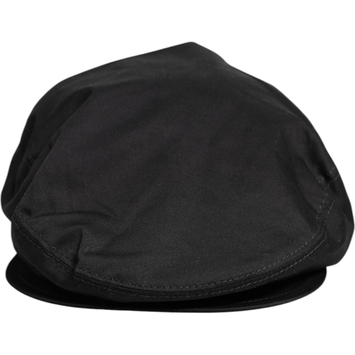 Dolce & Gabbana black cotton newsboy cap, men's designer cabbie hat, luxury Italian fashion accessory with logo details.