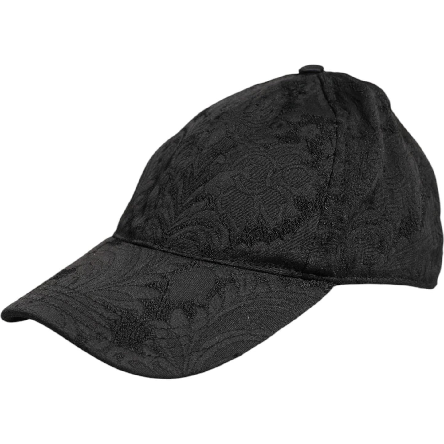 Dolce & Gabbana black floral jacquard baseball cap with six panels, preowned luxury men’s accessory, made in Italy.