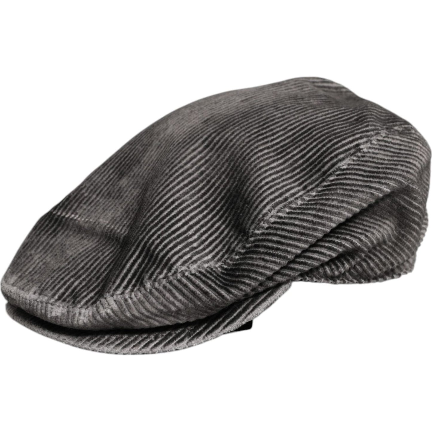 Dolce & Gabbana gray cotton newsboy cap with minor brim defect, featuring logo details and lined with viscose. Made in Italy.
