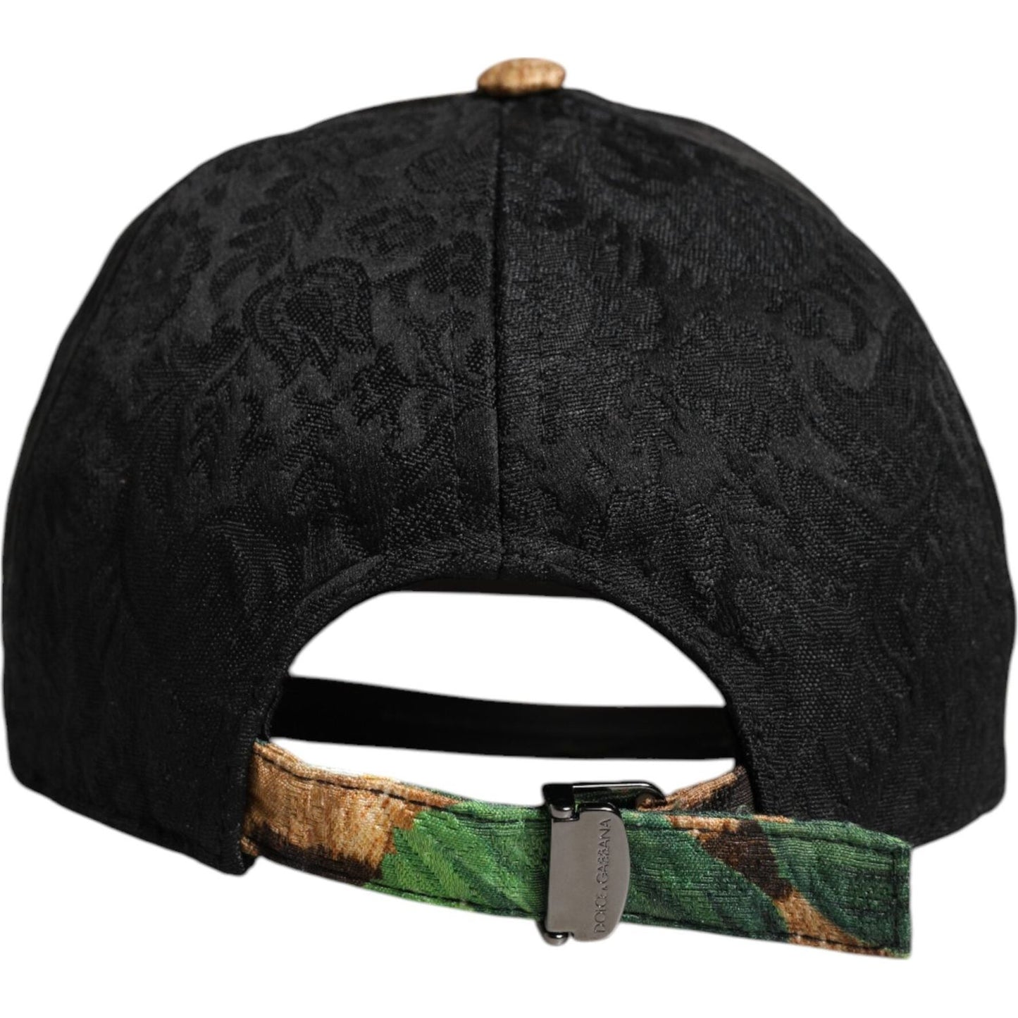 Back view of Dolce & Gabbana multicolor DG logo patch baseball cap with adjustable strap, made of polyester, cotton, and silk.