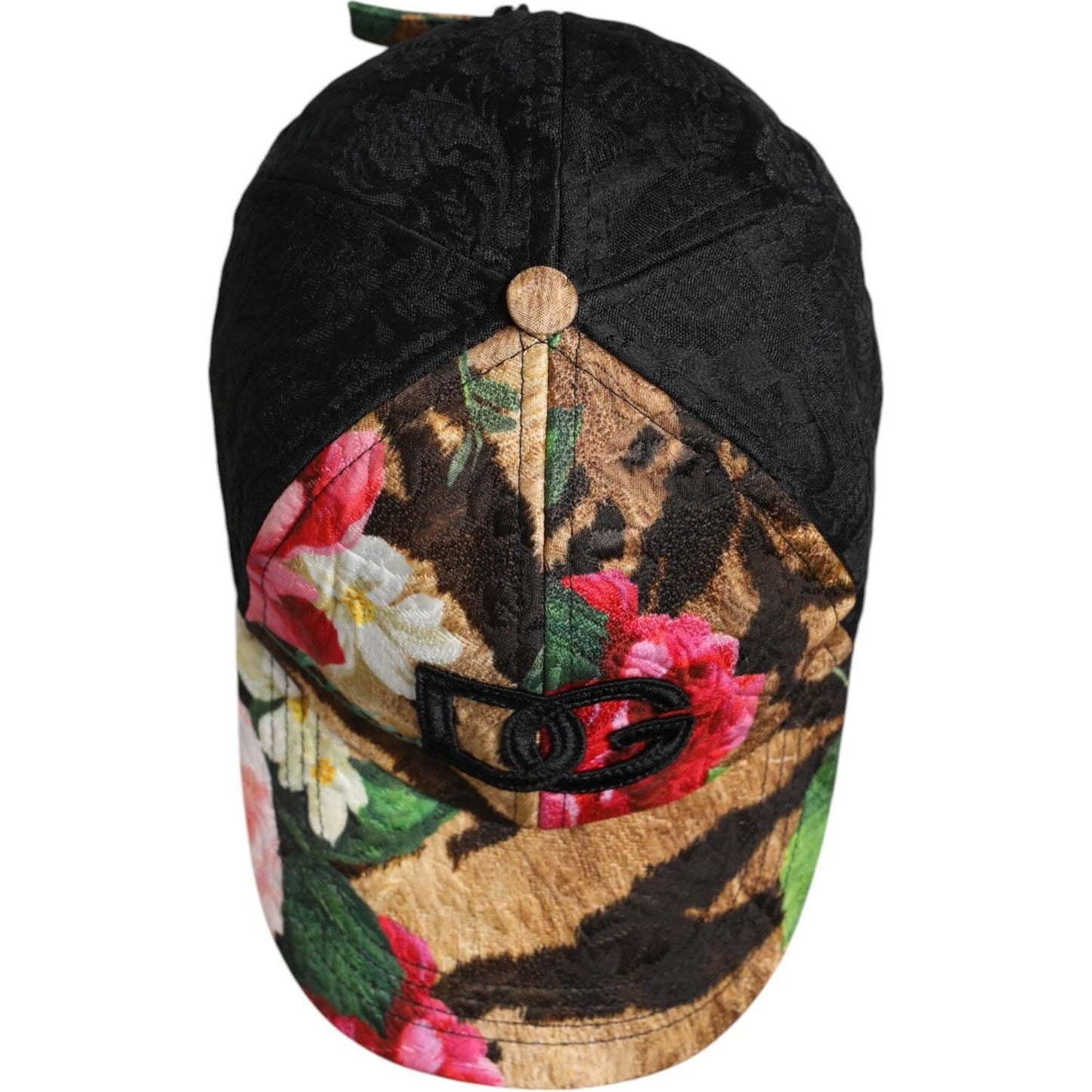 Dolce & Gabbana multicolor DG logo baseball cap with floral pattern and 6 panels, made from polyester, cotton, viscose, and silk blend.