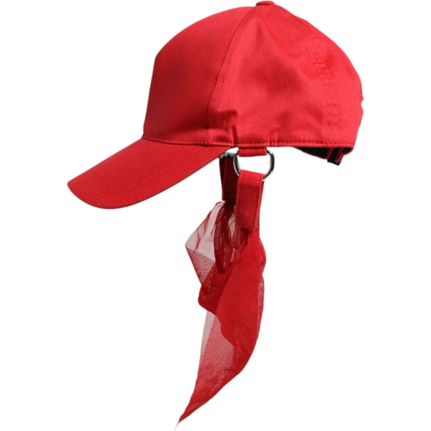 Dolce & Gabbana red women's cotton baseball cap with six panels, silk lining, and logo accents, stylish and made in Italy.