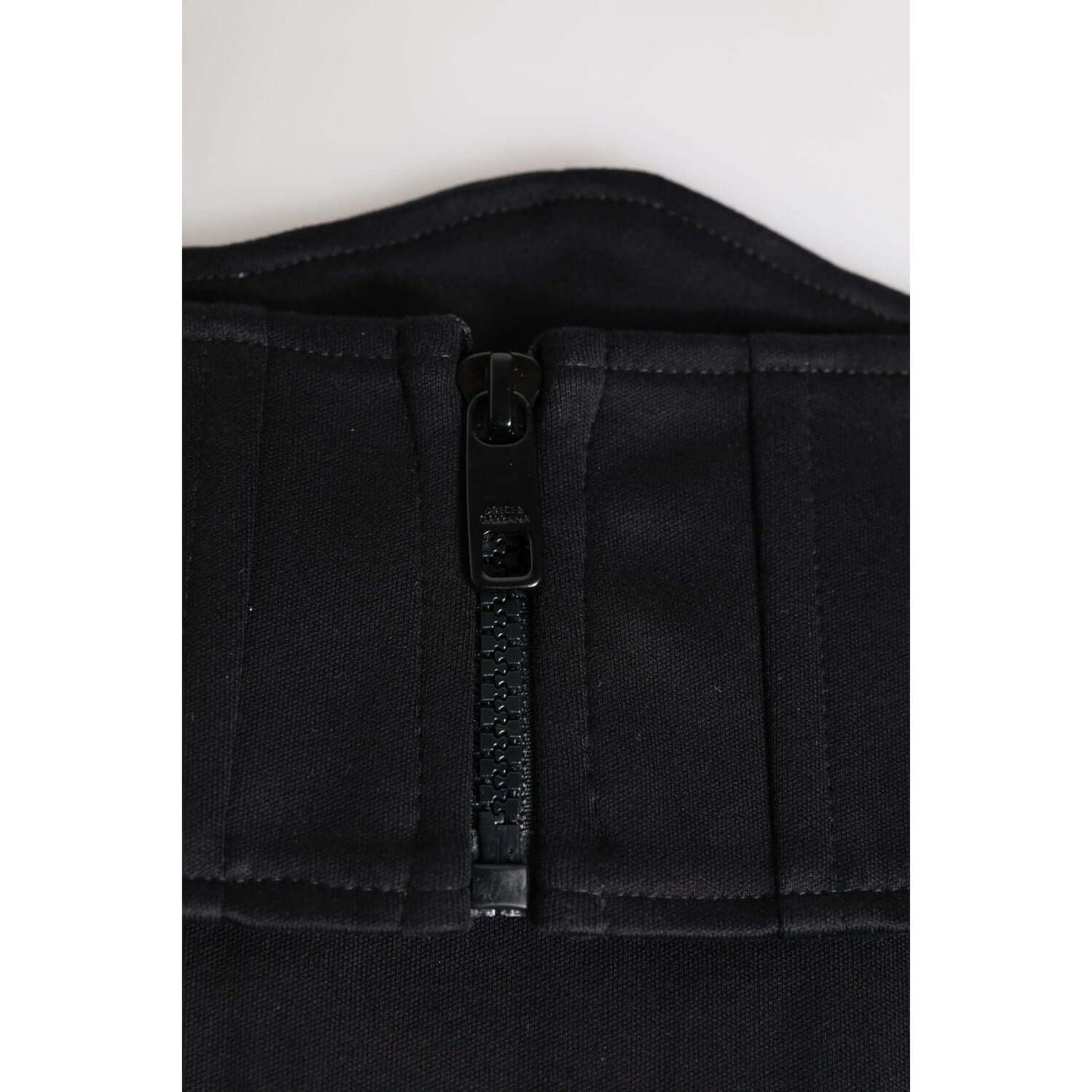 Dolce & Gabbana black cotton waist tuxedo belt cummerbund with zipper closure and stretch band, made in Italy, elegant accessory.