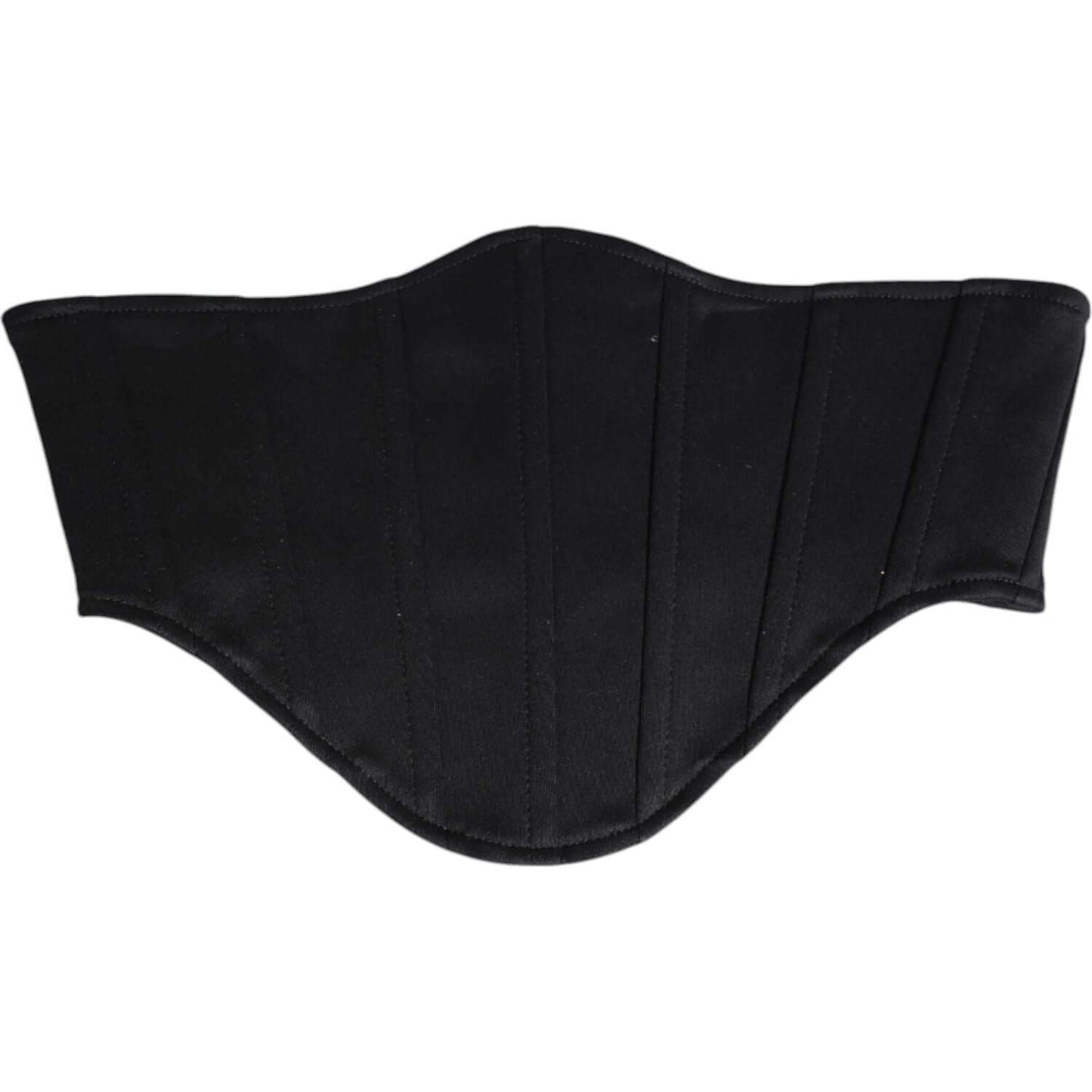 Dolce & Gabbana black cotton waist tuxedo cummerbund belt with logo details, zipper closure, stretch band, elegant accessory.