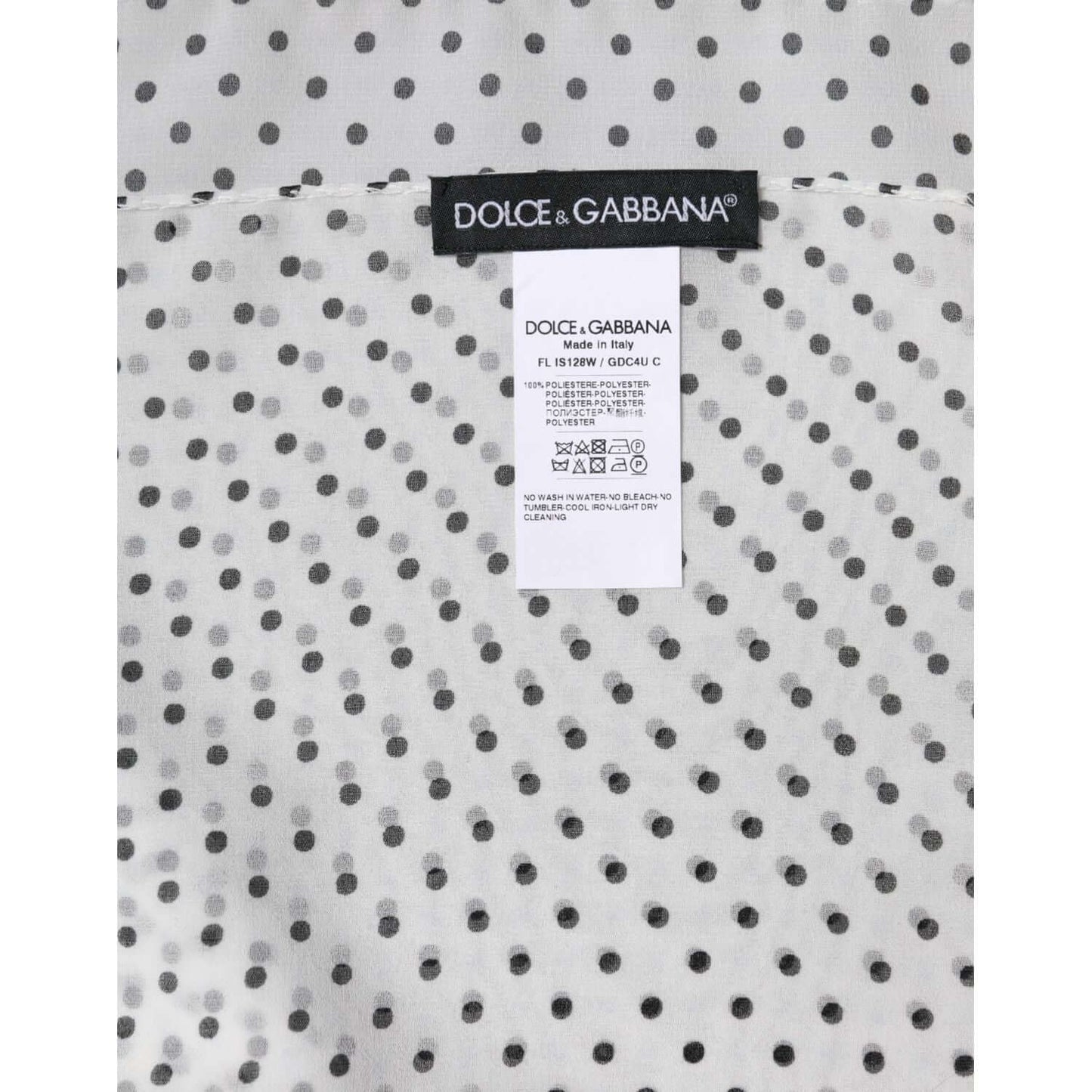 Dolce & Gabbana white polka dot polyester wrap shawl scarf with logo, made in Italy, 120x200cm.