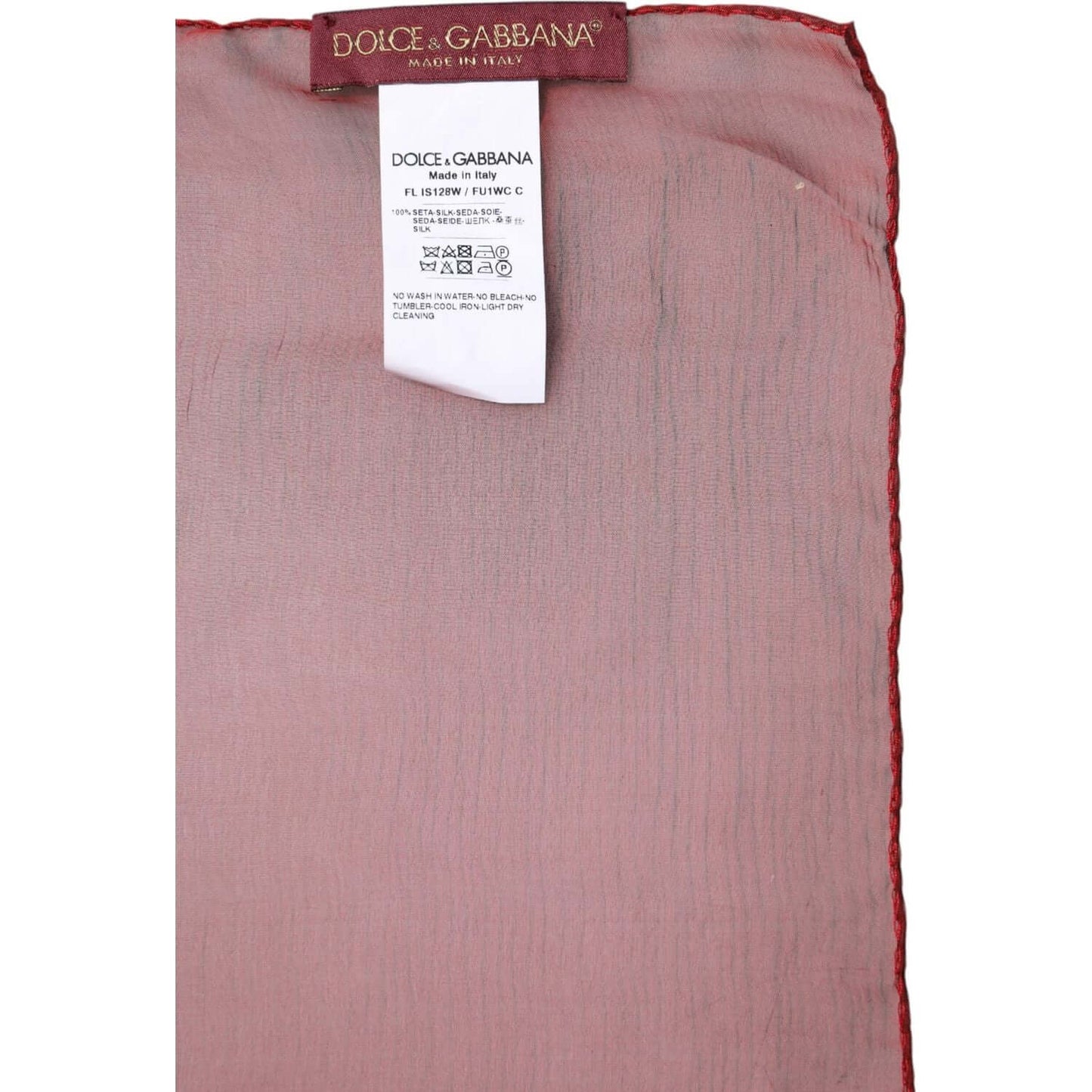 Dolce & Gabbana red silk rectangle women's wrap shawl scarf with logo tag and care label, 130x200cm, made in Italy.