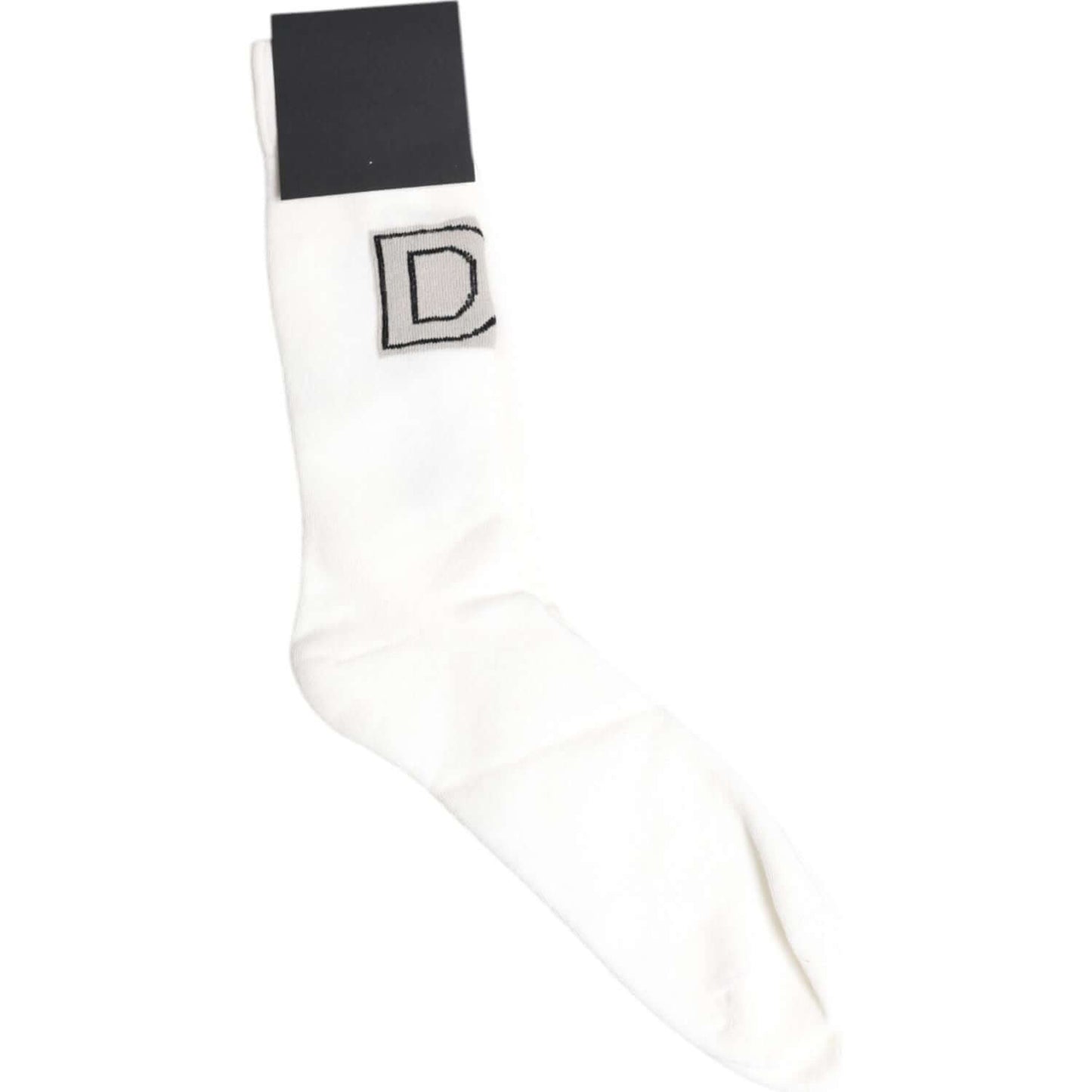 Dolce & Gabbana white mid calf men's sock with logo detail, made in Italy. Luxurious stretch fabric, perfect for style and comfort.