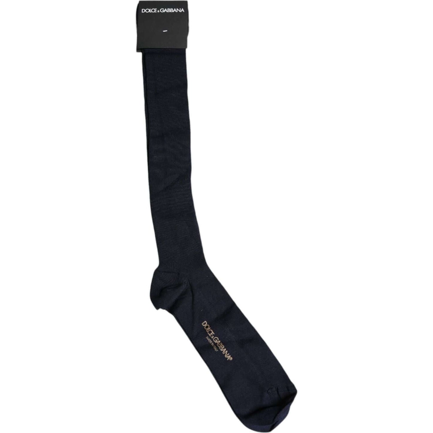 Dolce & Gabbana black viscose over the calf socks with logo details, made in Italy, men's fashion accessory.