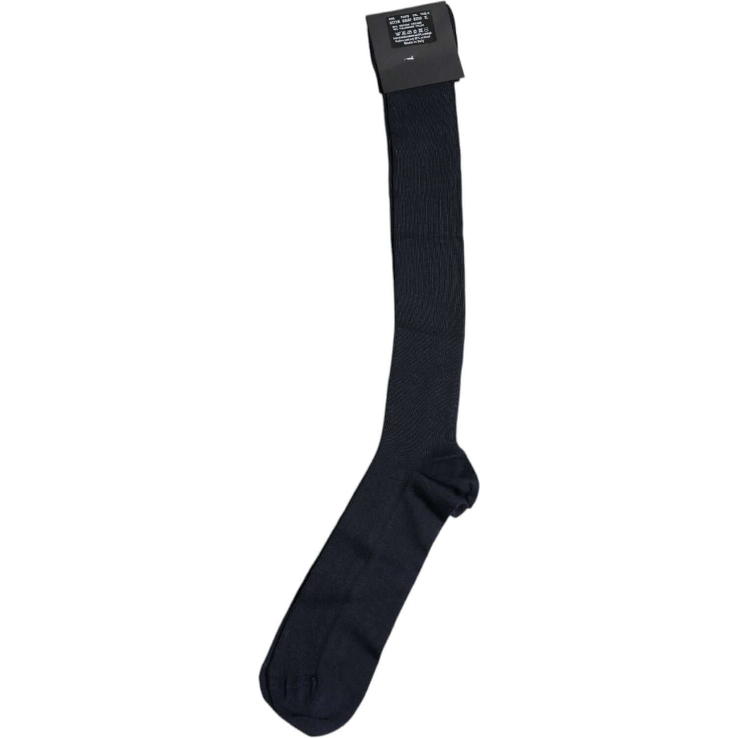 Dolce & Gabbana black viscose over the calf men's socks with logo, made in Italy. High-quality, stylish and luxurious.