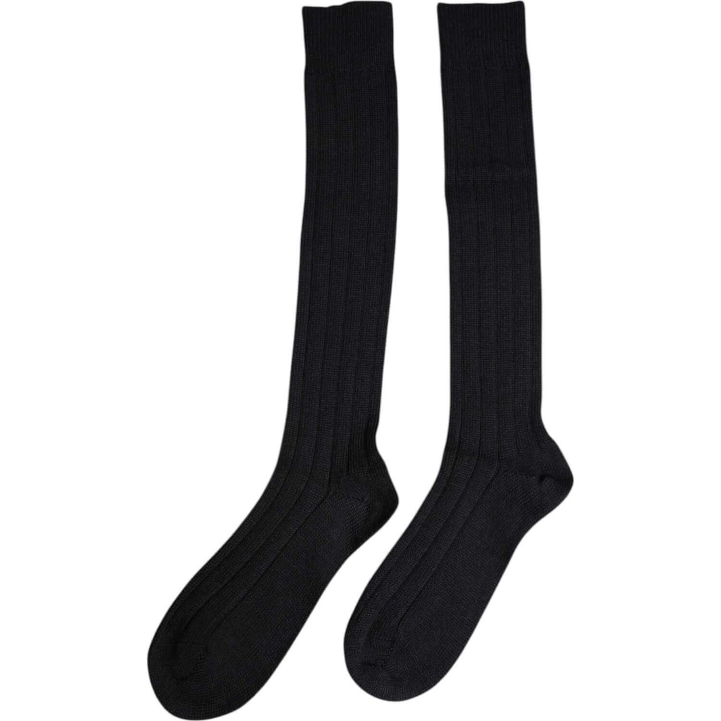 Dolce & Gabbana black over the calf socks, wool blend, men's fashion, DG logo, made in Italy, luxurious comfort and style.