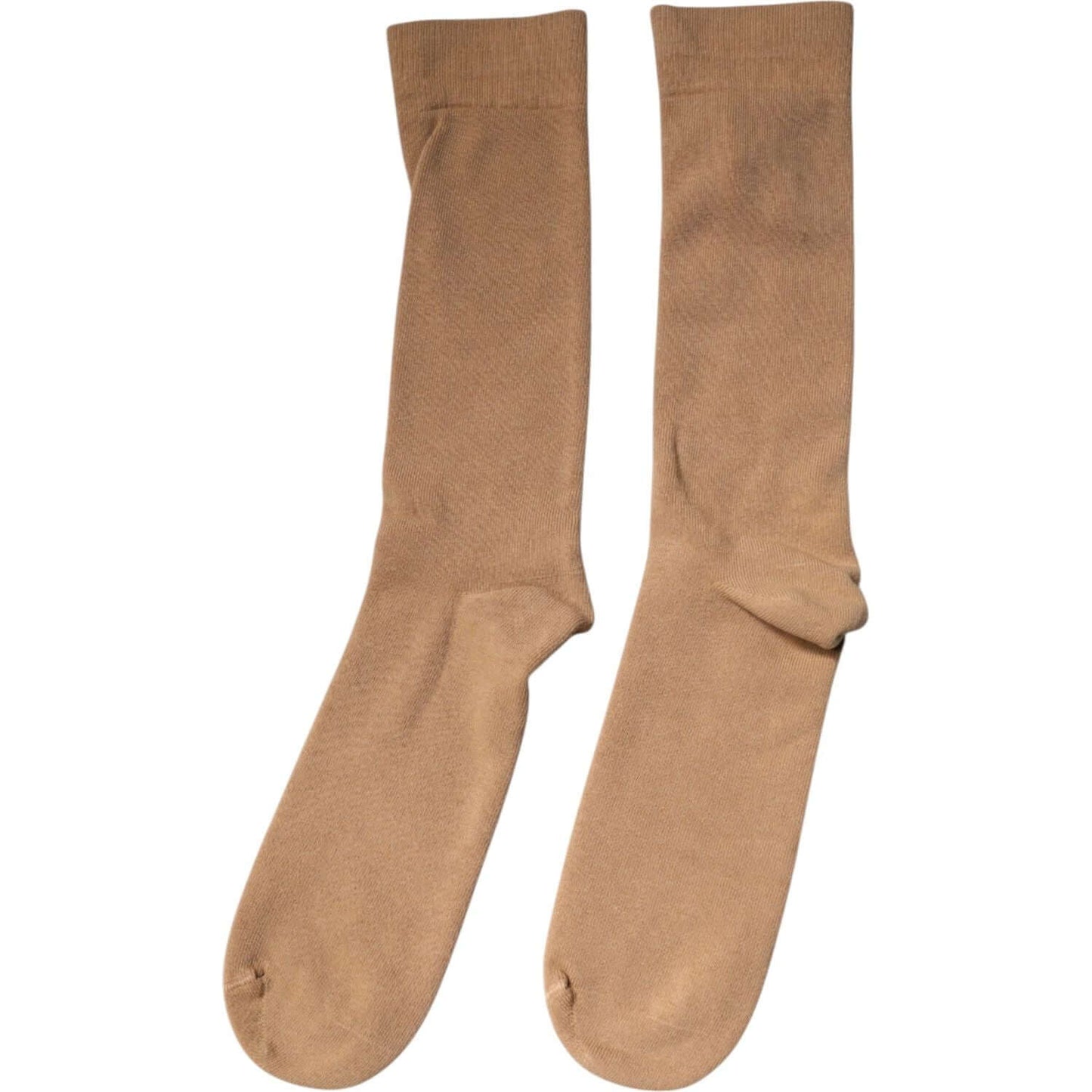 Dolce & Gabbana brown solid cotton mid calf men's socks with logo details, made in Italy, featuring a minor defect.