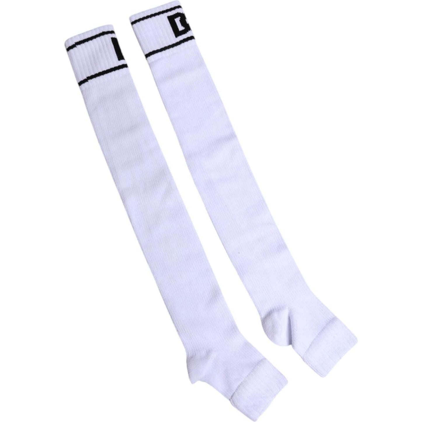 Dolce & Gabbana men's white cotton open toe socks with DG logo print, made in Italy, featuring 69% cotton for comfort and breathability.