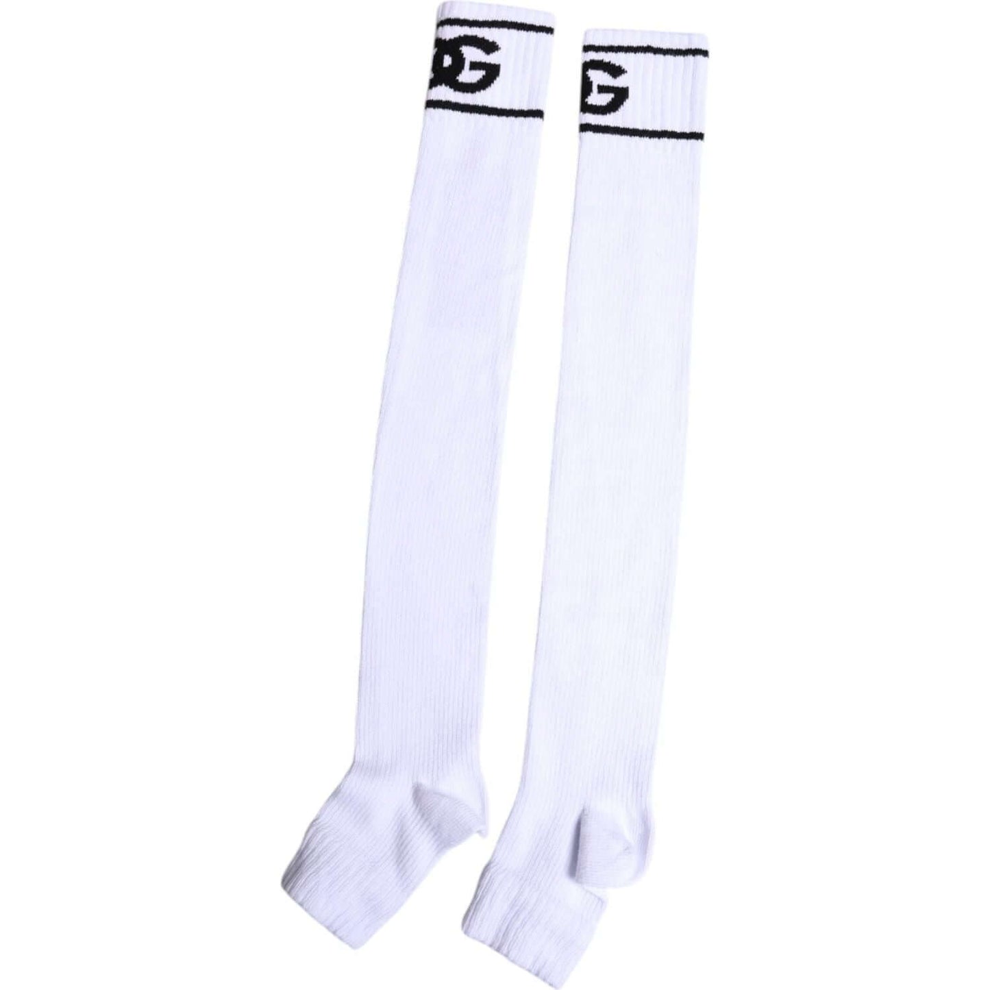 Dolce & Gabbana men's white cotton open toe socks with DG logo, made in Italy.