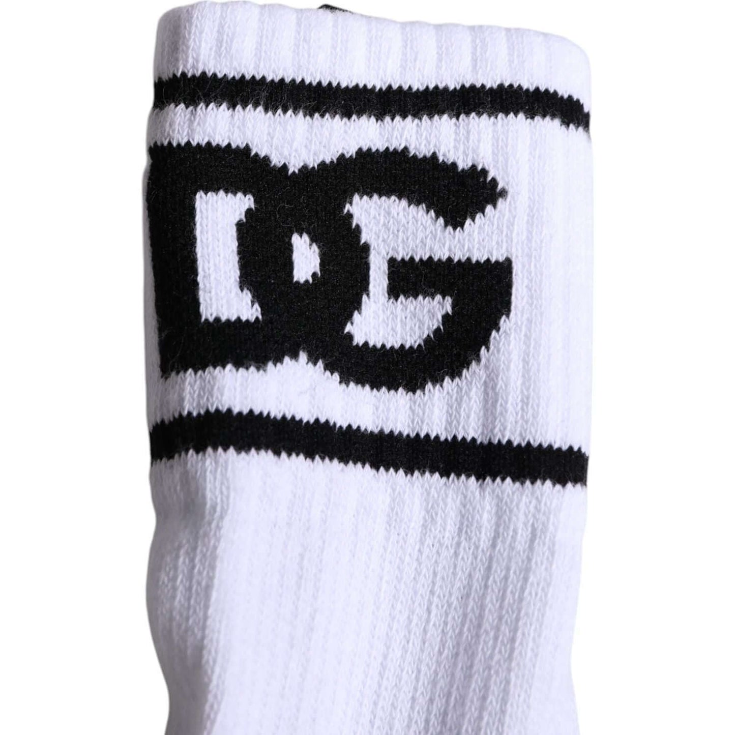 Dolce & Gabbana white cotton open toe socks with black DG logo, men's fashion accessory made in Italy.