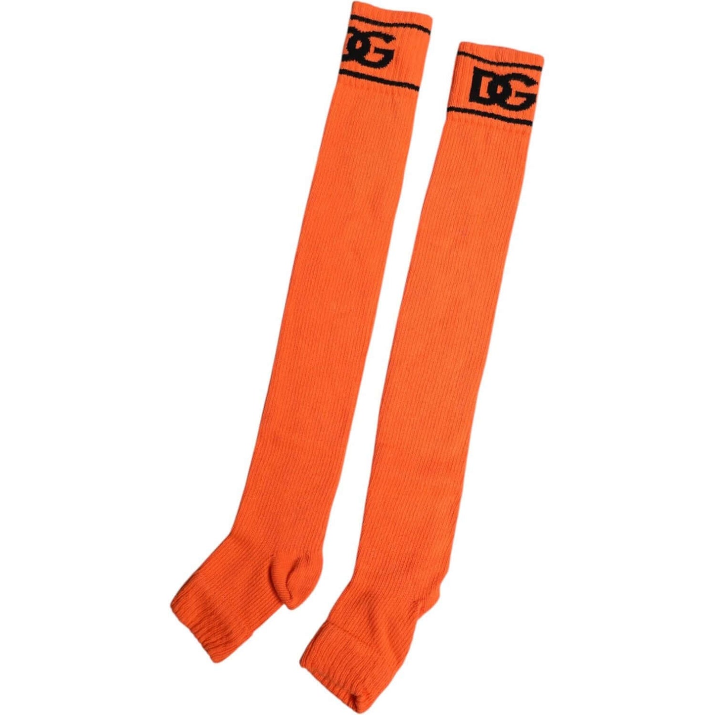 Dolce & Gabbana orange cotton open toe socks with DG logo, made for men, stylish Italian design, perfect for a bold fashion statement.