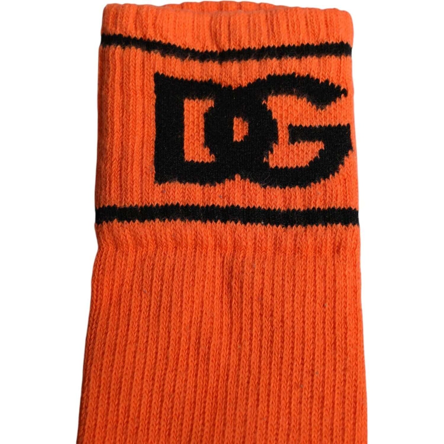 Dolce & Gabbana orange cotton open toe socks with DG logo for men, made in Italy, featuring 69% cotton and polyester blend.
