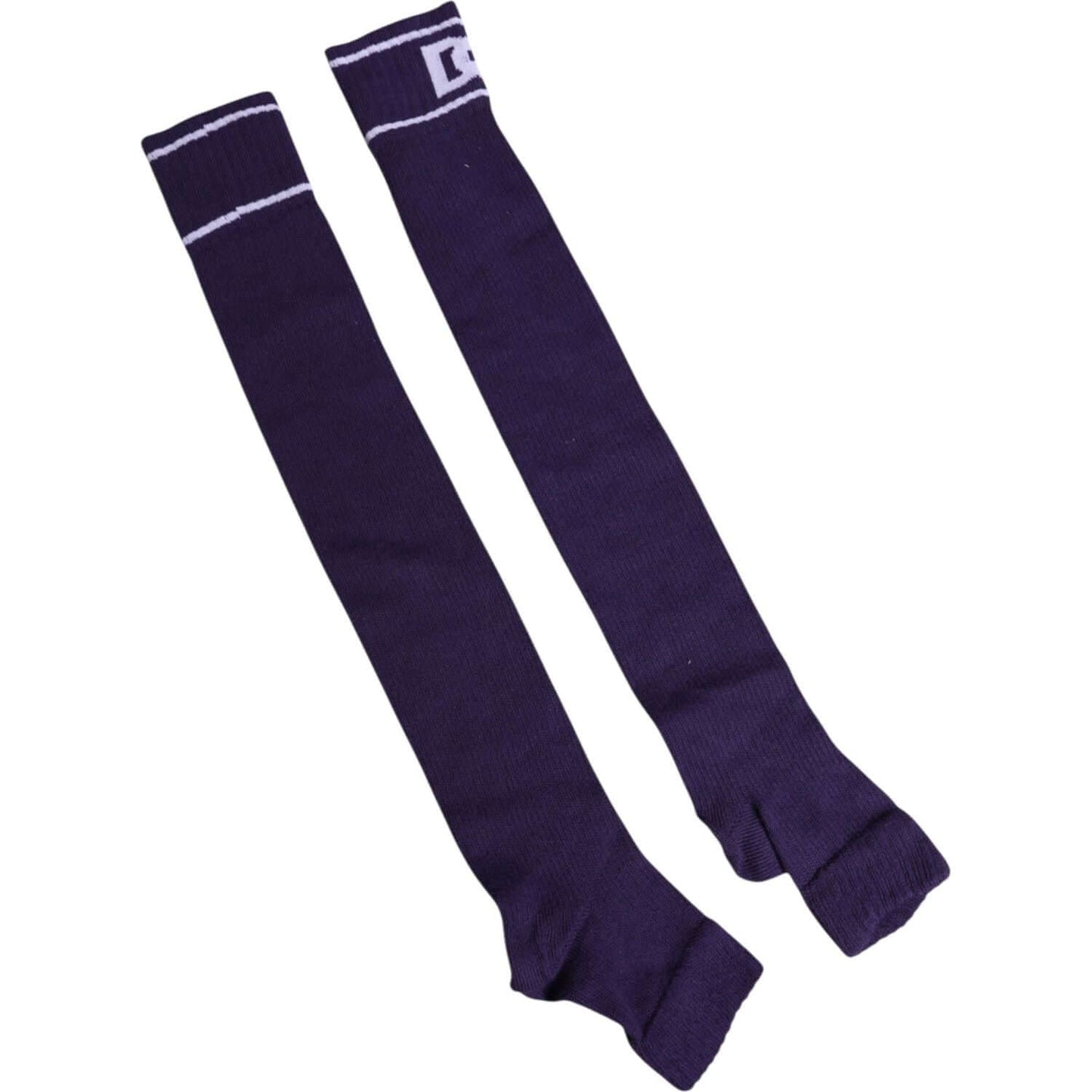 Dolce & Gabbana men's purple cotton open toe socks with DG logo, 69% cotton blend, made in Italy.