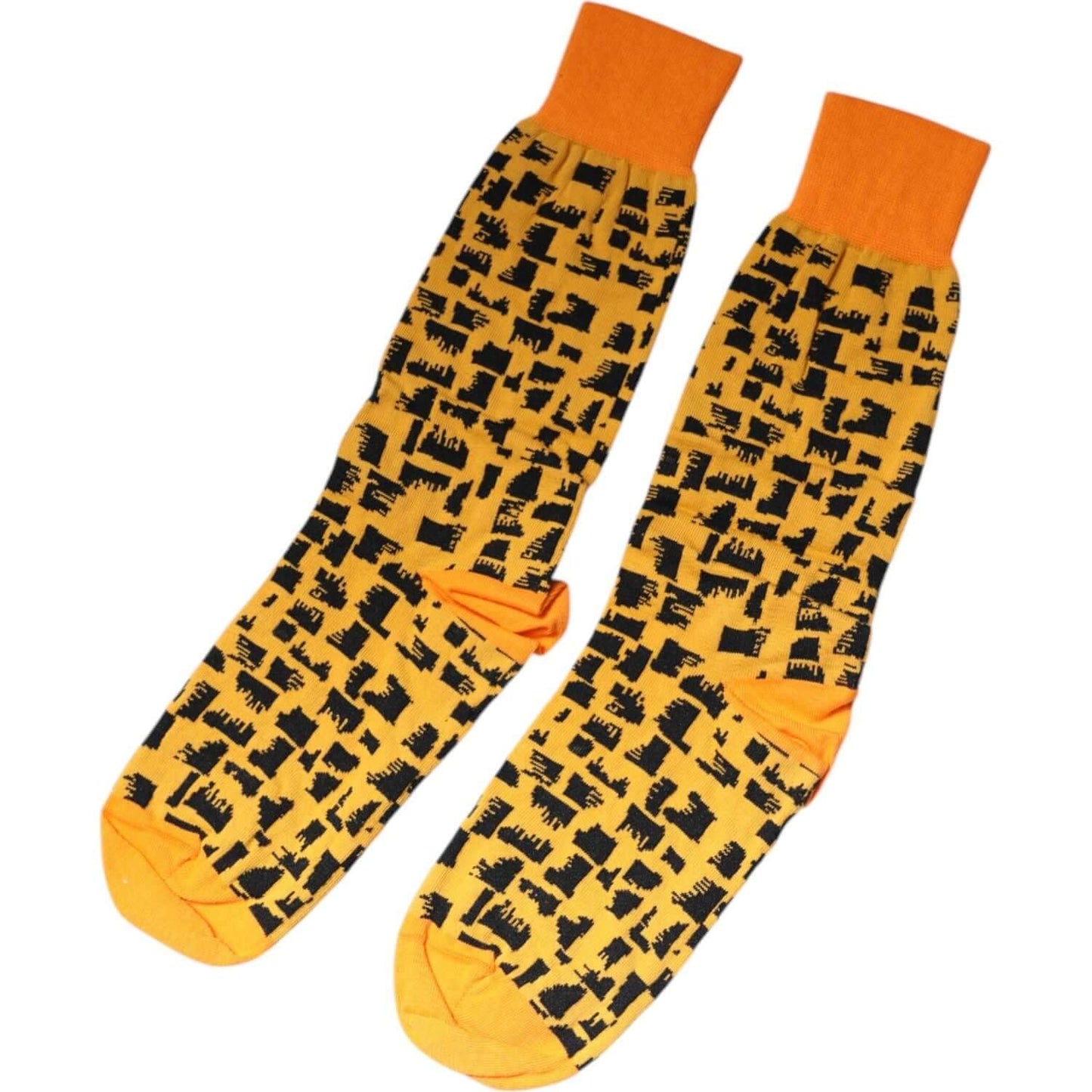 Dolce & Gabbana yellow black print mid calf men's socks with logo details, made in Italy.