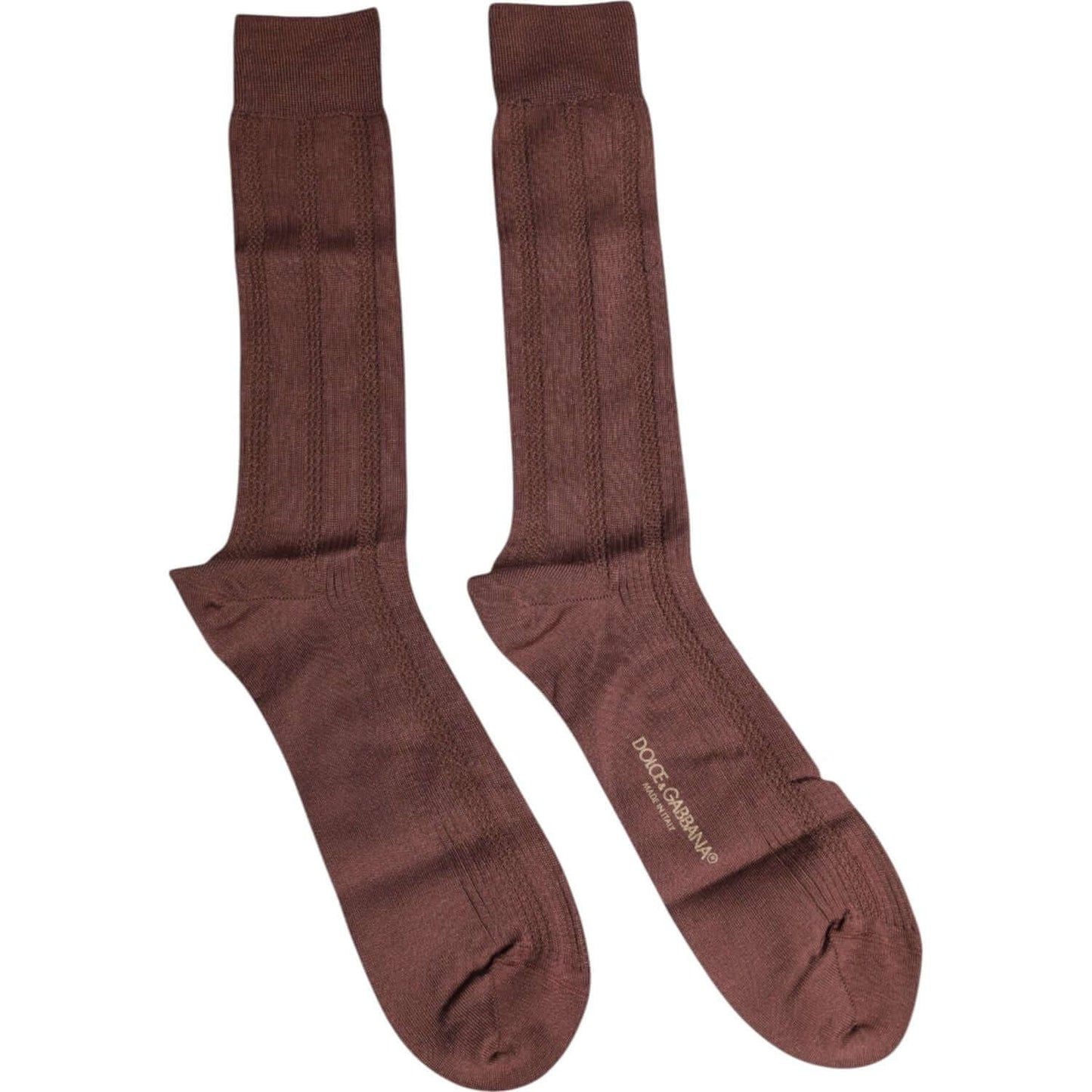 Dolce & Gabbana brown mid calf stretch socks with logo print, unisex, cotton blend, made in Italy.