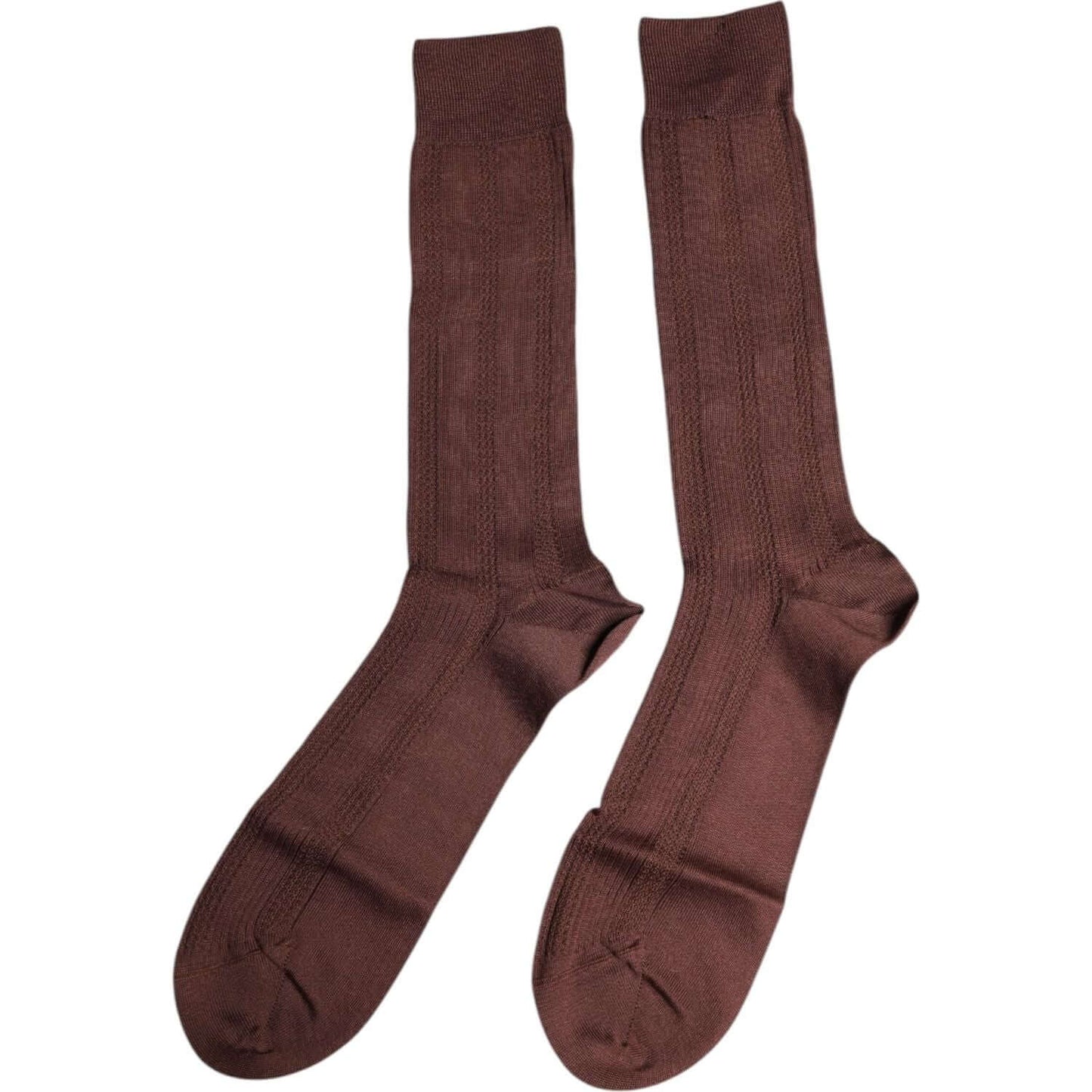 Dolce & Gabbana brown stretch mid calf socks with logo print, unisex cotton blend, made in Italy