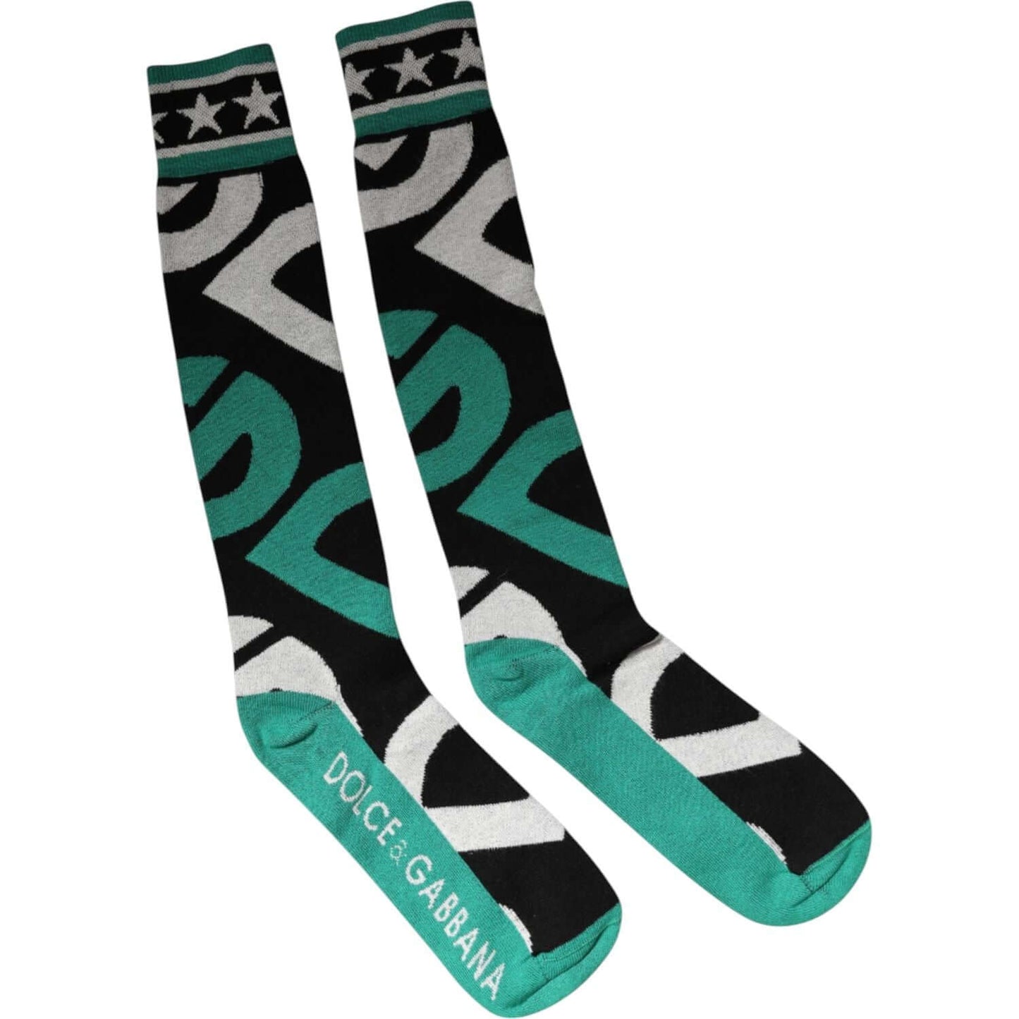 Dolce & Gabbana multicolor over calf socks with logo, cotton stretch blend, unisex, made in Italy