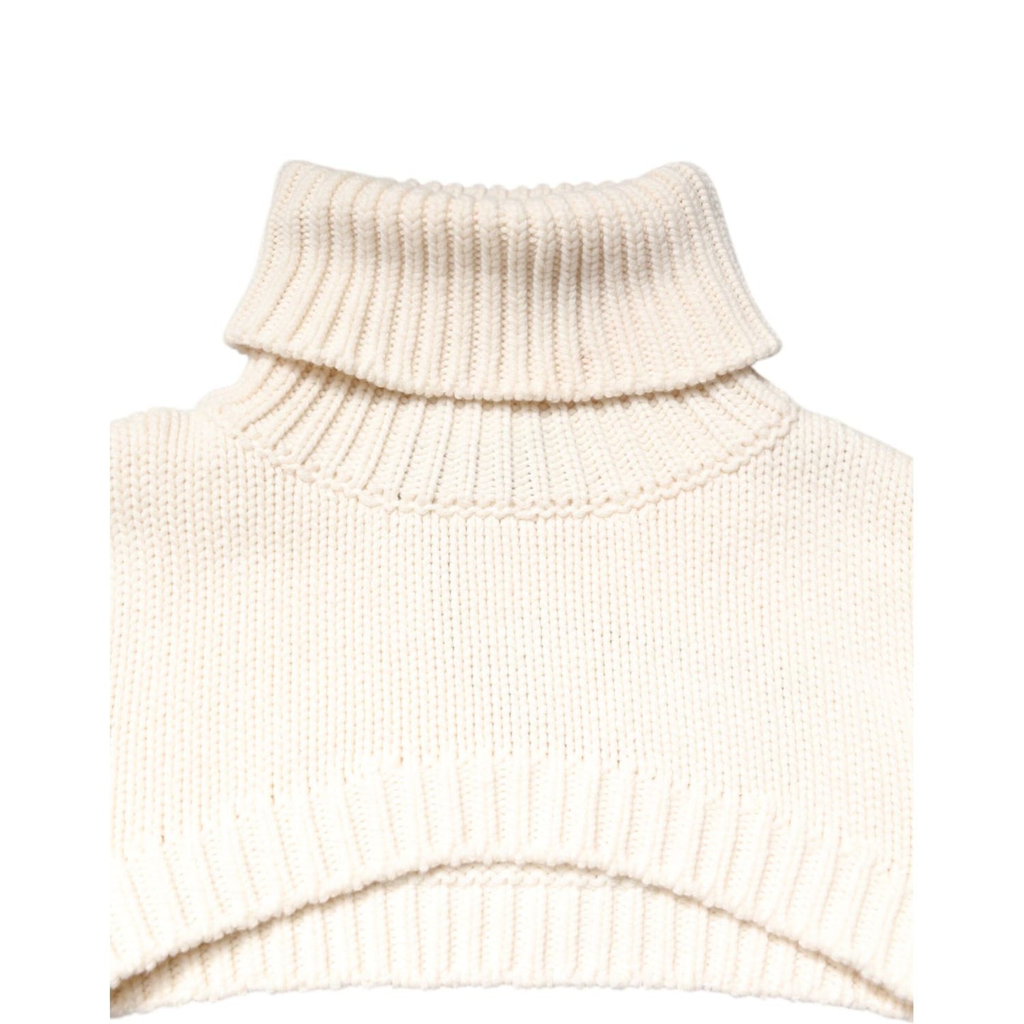 Dolce & Gabbana Ivory Cashmere Turtleneck Cropped Top Sweater