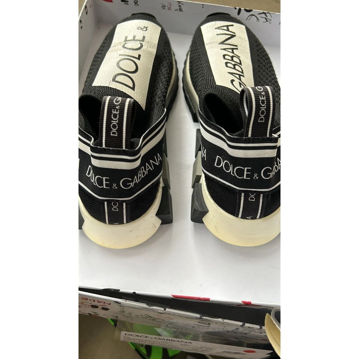 Dolce & Gabbana Black White Slip On Sorrento Sneakers Shoes LA10685-36
