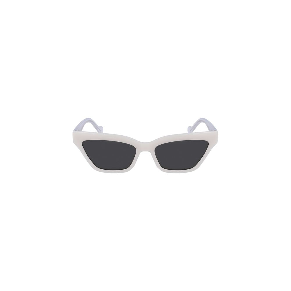 Liu Jo white injected women's sunglasses with bold frame and grey lenses, offering a mix of glamour and contemporary style.