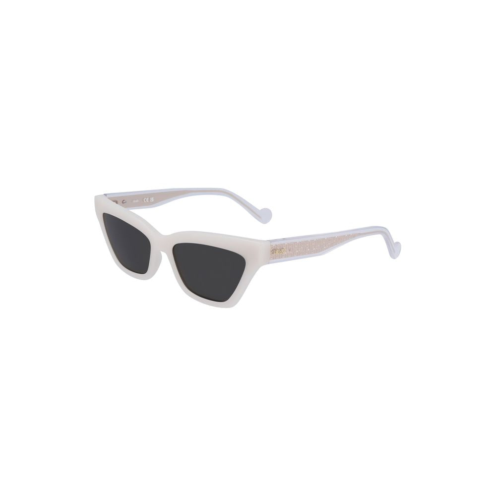 Liu Jo white injected women's sunglasses with bold frame and grey lenses, offering a stylish fashion-forward look.