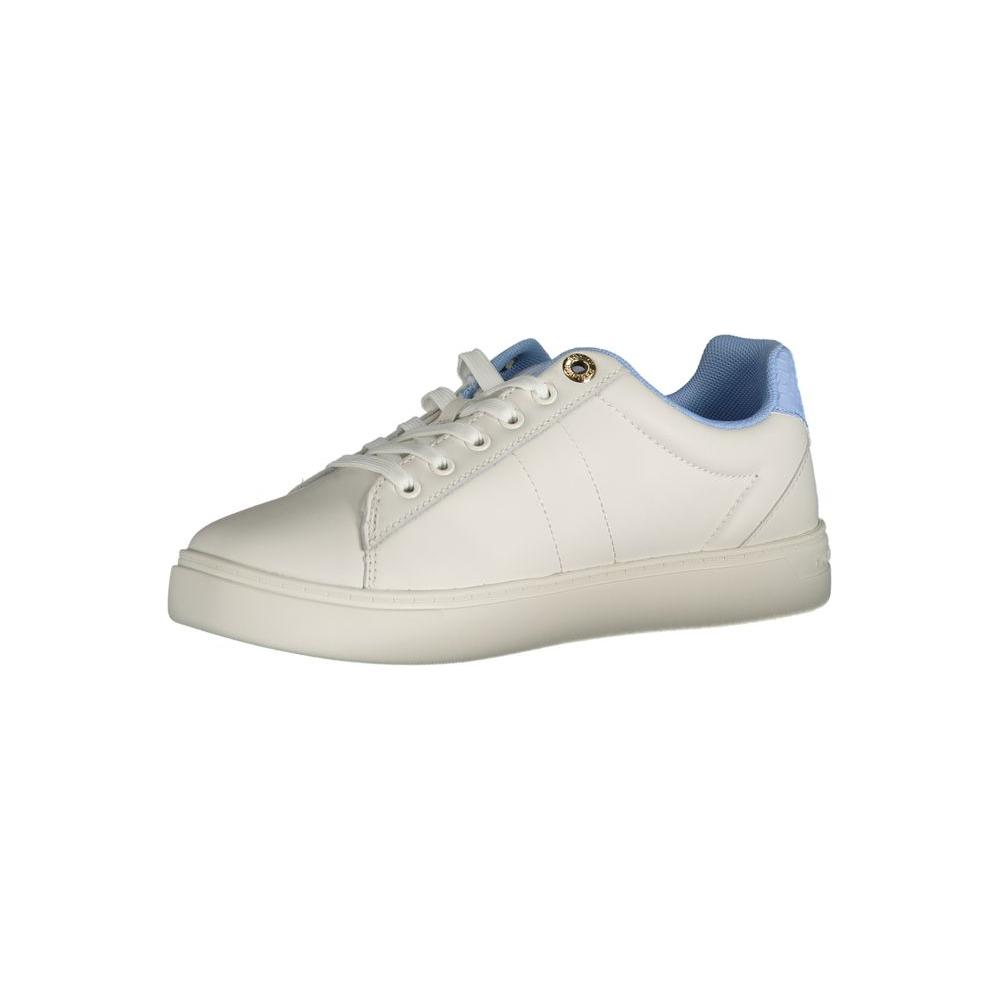 Tommy Hilfiger light blue leather women's sneaker with contrast details and logo, ideal for stylish streetwear and casual to chic transition.