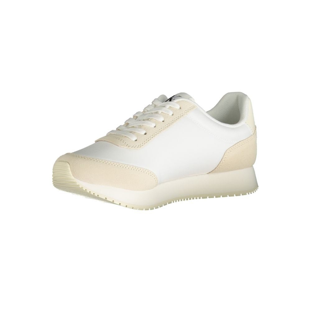 Calvin Klein beige polyester sneaker with laces, contrast details, logo, made with 50% recycled materials, side view