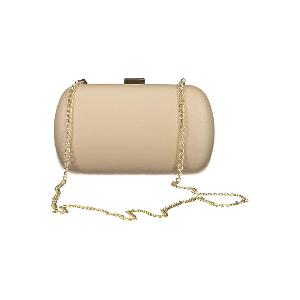 Beige Valentino Bags polyethylene handbag with chain strap, sleek design, and secure snap closure for sophisticated style.