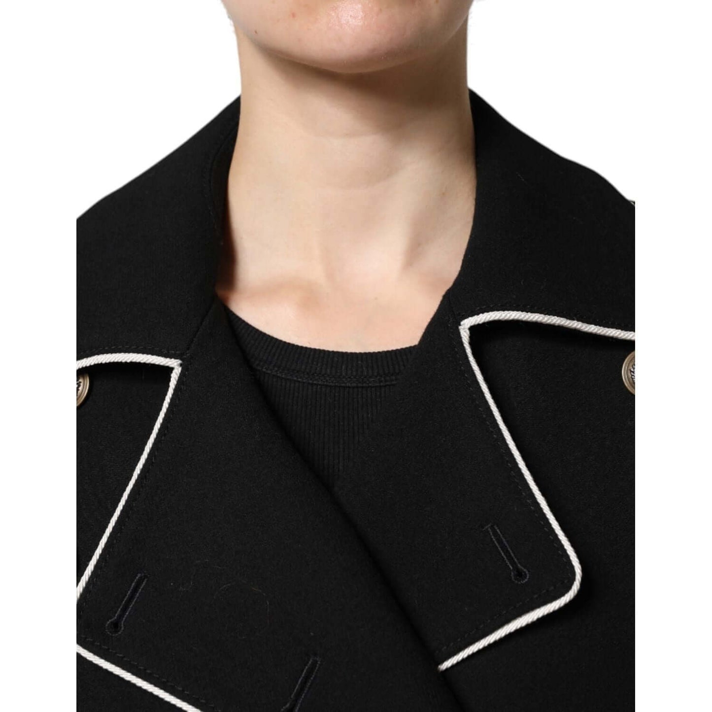 Dolce & Gabbana black wool double-breasted blazer jacket with white trim and button details