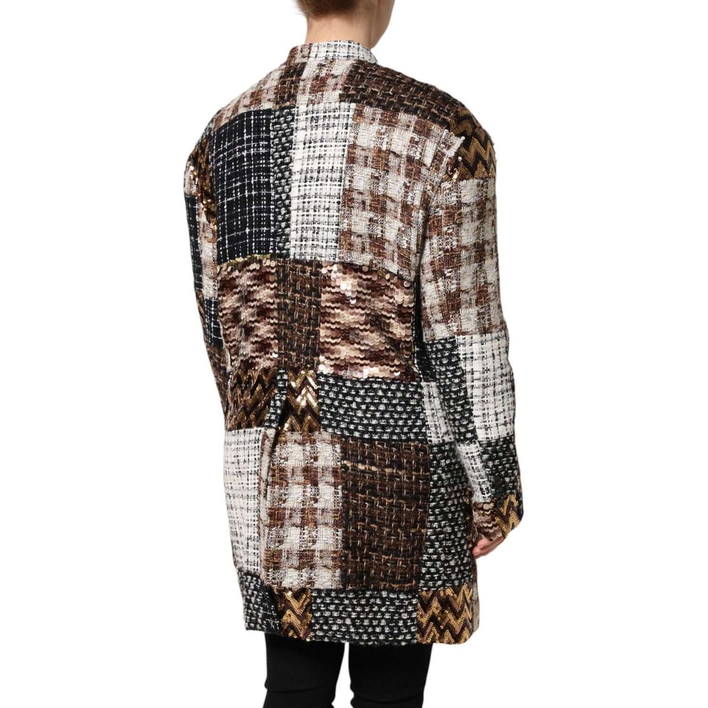 Dolce & Gabbana multicolor patchwork button down jacket, long sleeves, back view, high craftsmanship, exclusive, made in Italy