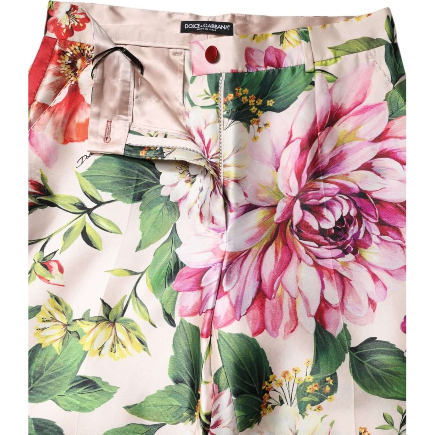 Dolce & Gabbana multicolor floral high waist straight pants, 98% silk, featuring zipper and button closure, made in Italy.