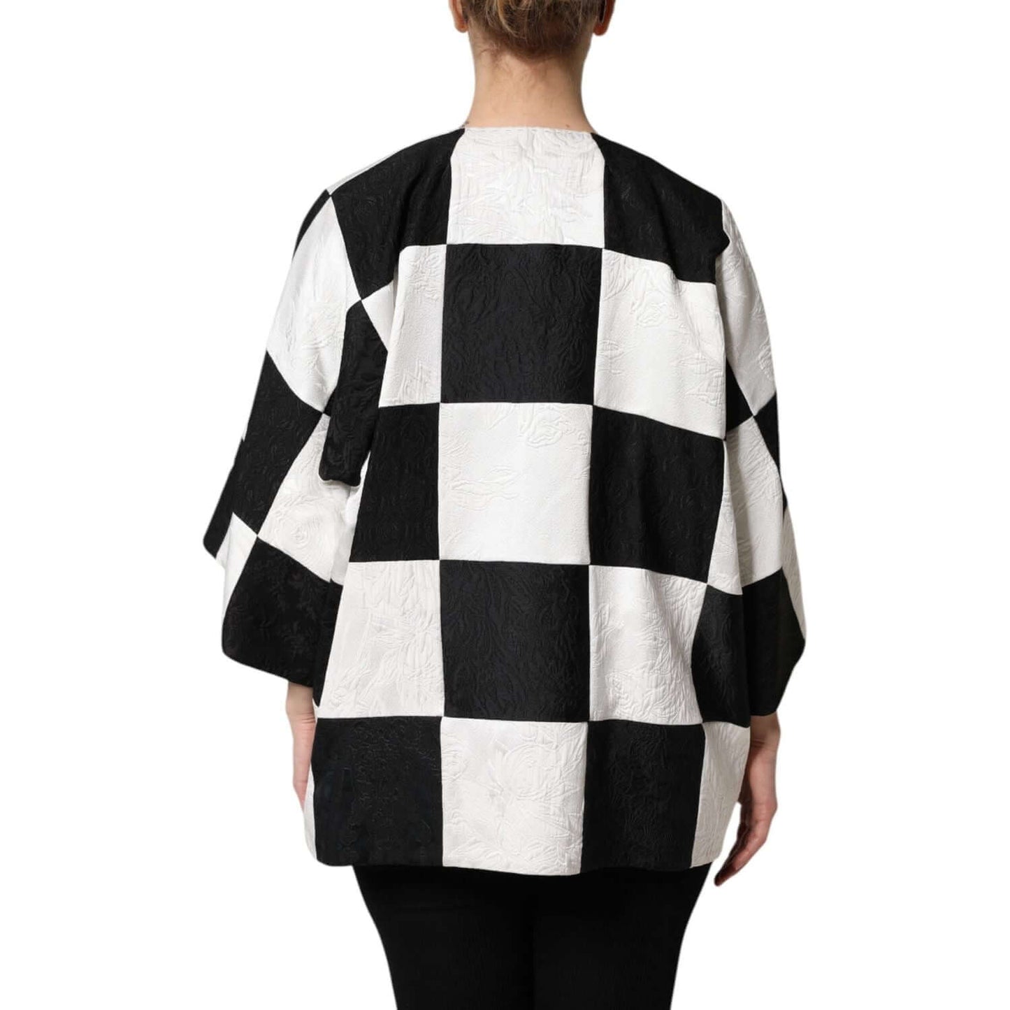 Dolce & Gabbana black and white checkered patchwork jacquard blazer, rear view