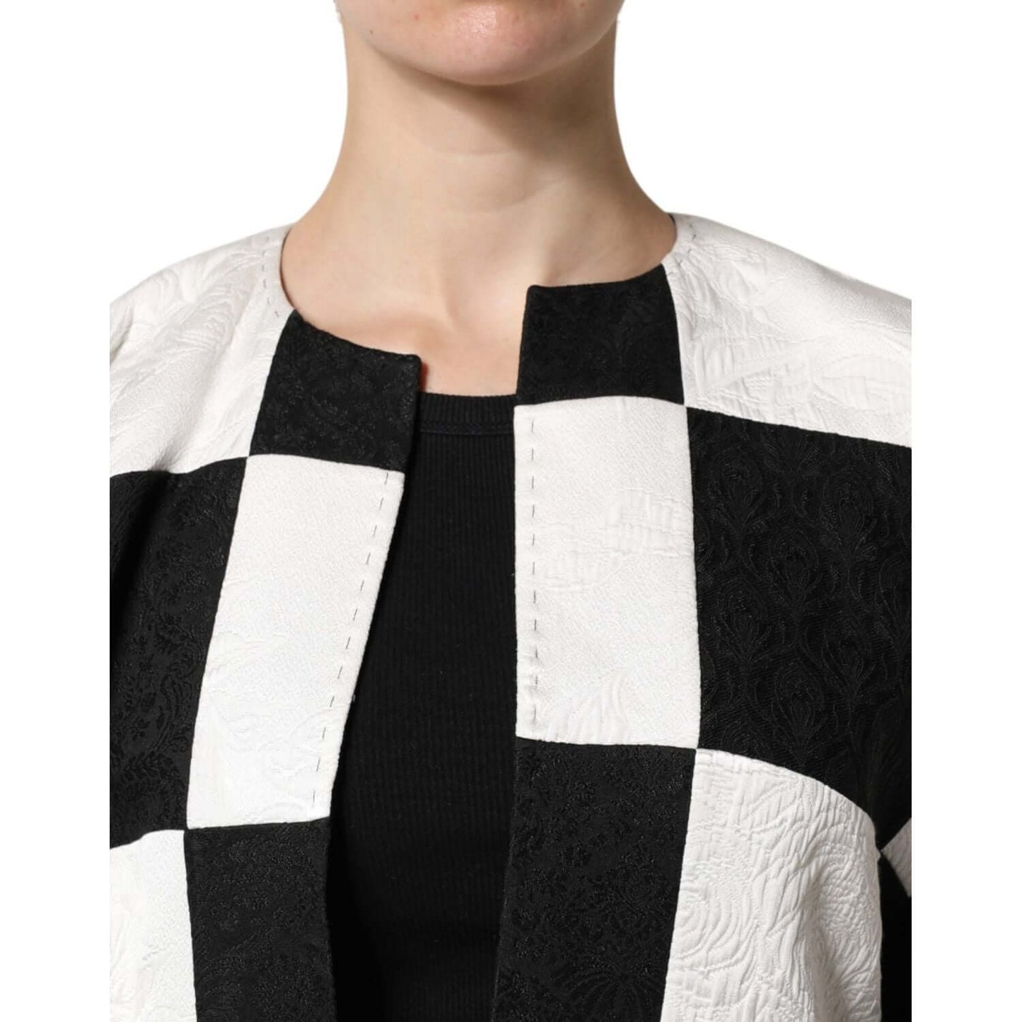 Dolce & Gabbana black and white patchwork jacquard blazer jacket close-up view