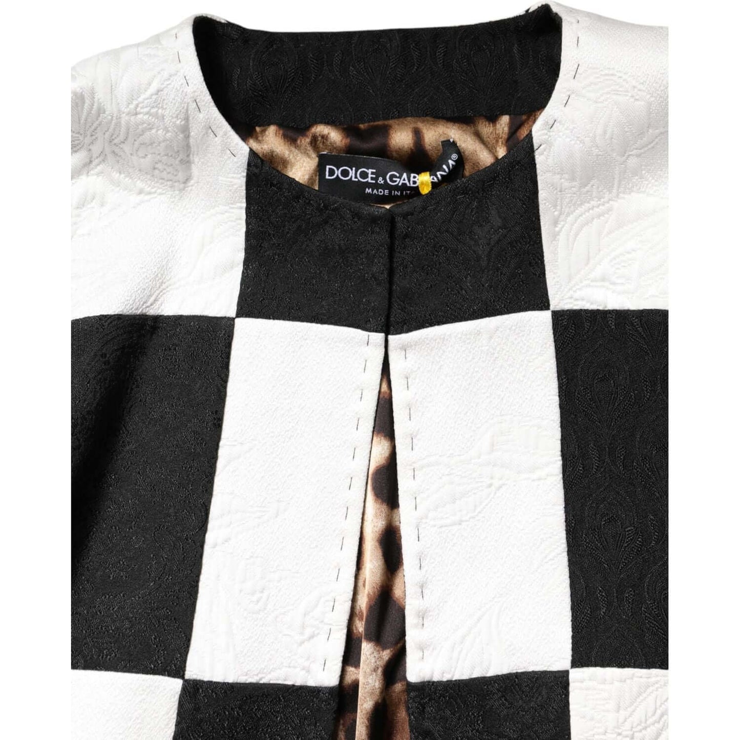 Dolce & Gabbana white black patchwork jacquard blazer showing neckline and tag