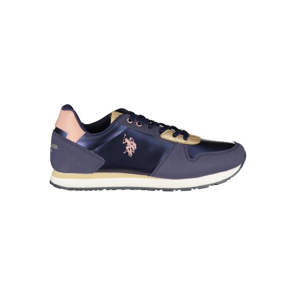 U.S. Polo Assn. blue polyester sneaker with laces, contrast details, print logo, perfect for sports footwear enthusiasts.