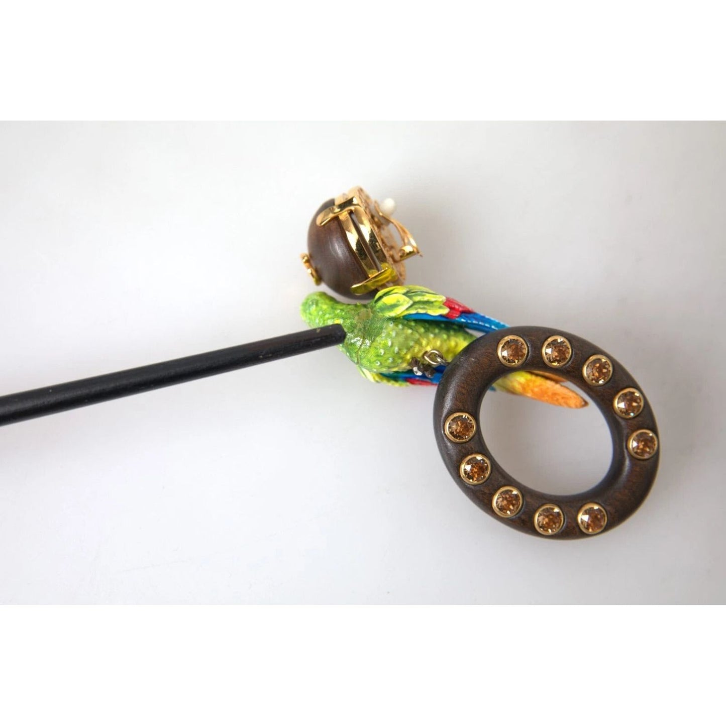 Dolce & Gabbana Multicolor Parrot Wood Brass Crystal Embellished Earrings SMY101253