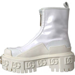 Dolce & Gabbana White Leather Rubber Logo Ankle Boots Shoes LA11042#2-37