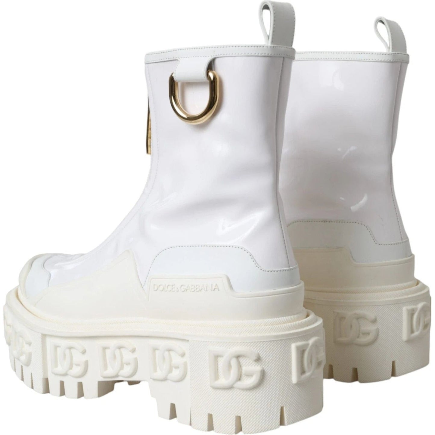 Dolce & Gabbana White Leather Rubber Logo Ankle Boots Shoes LA11042#2-37