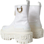 Dolce & Gabbana White Leather Rubber Logo Ankle Boots Shoes LA11042#2-37