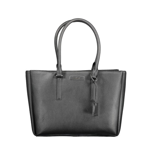 Calvin Klein Black Polyethylene Women Handbag with two handles, sleek design, and iconic logo, featuring multiple compartments for organization.