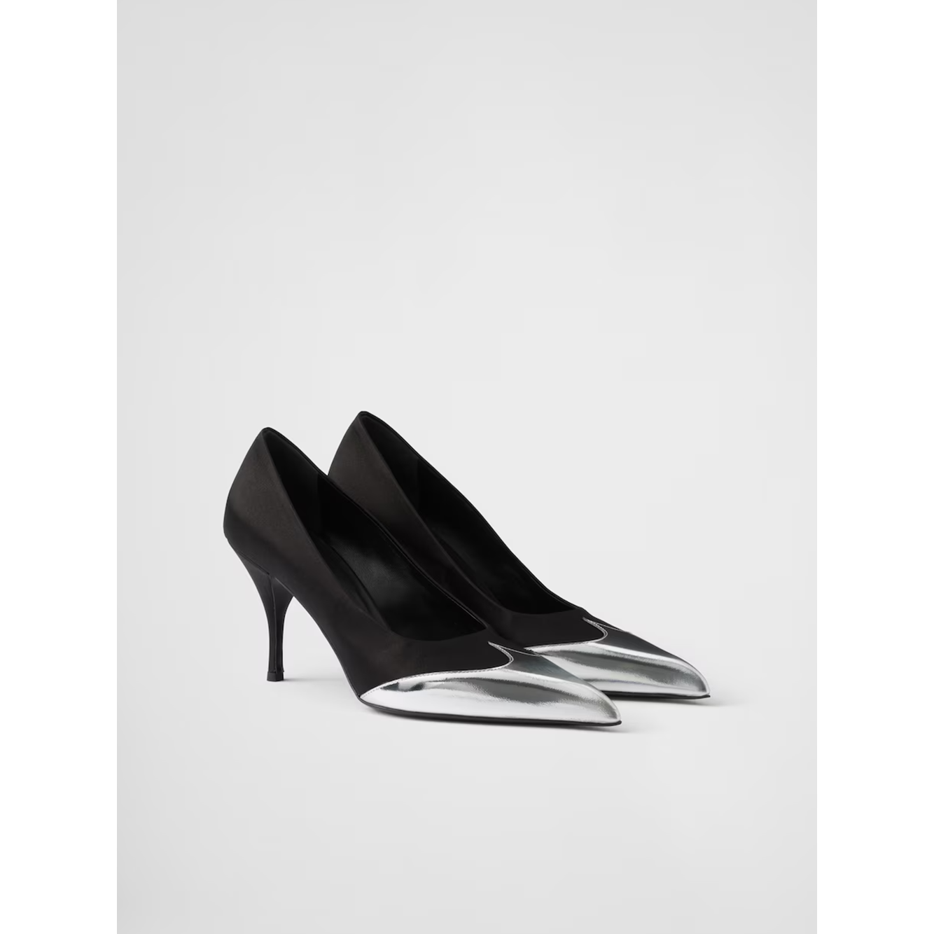 Prada Black Satin And Metallic Silver Leather Pumps 1I968N_049_F0002_F_A085_37
