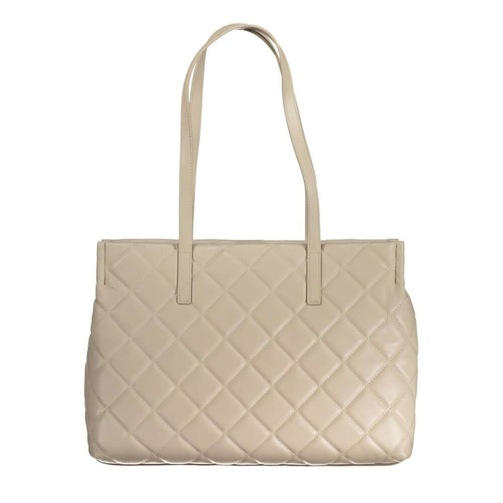 Mario Valentino Beige Polyethylene Handbag with dual shoulder handles, zip closure, and central pocket detail.